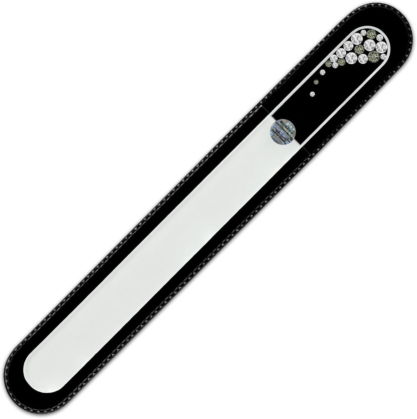 Large Size Glass Nail File Hand Decorated with Swarovski Elements, in Black Velvet Sleeve, Genuine Czech Tempered Glass, Hand-Made Crystal Nail File
