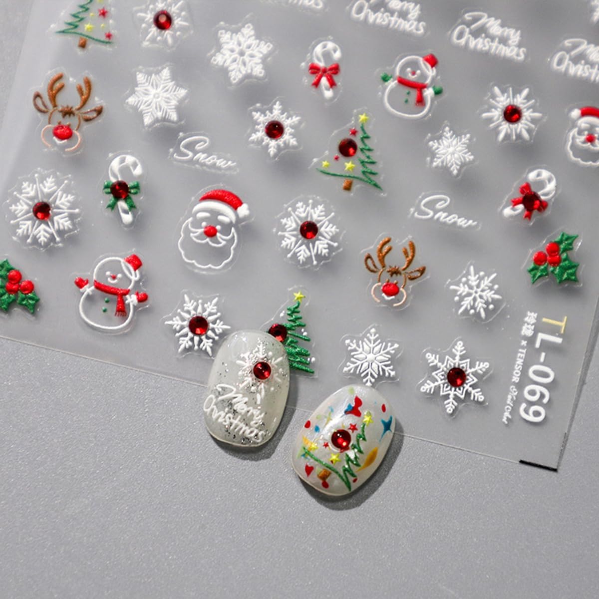 5D Christmas Nail Art Stickers Embossed Snowflakes Nail Stickers Christmas Tree Santa Claus Elk Winter Holiday Nail Design Xmas Nail Decals Nail Art Supplies for Christmas Nails DIY Manicure