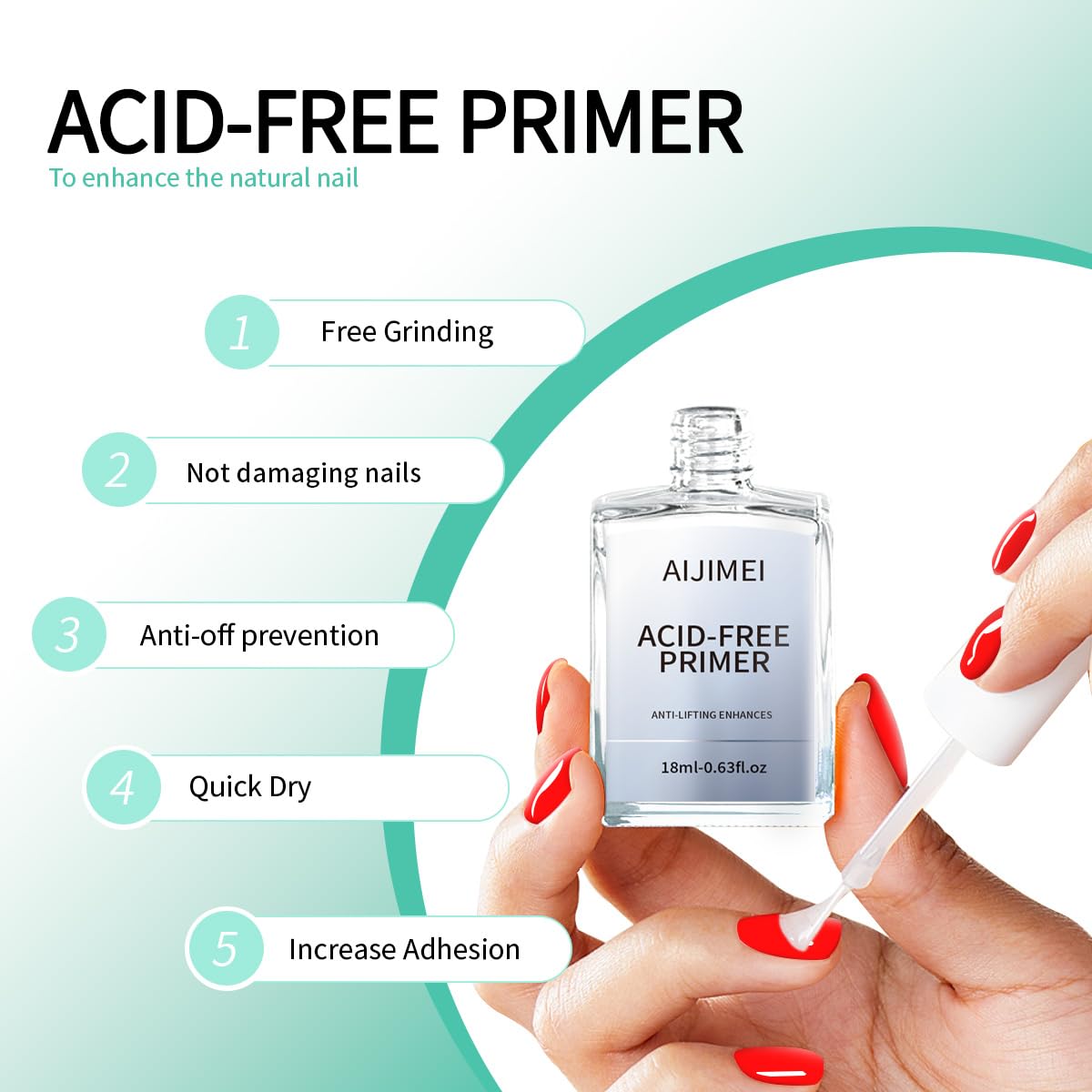 AIJIMEI Professional Natural Nail Prep Dehydrator and Acid Free Primer For Acrylic False Nail Tips Bond Base Coat Gel Nail Polish and Quick Drying Adhesive Dehydration Set（18ml/0.63fl.oz
