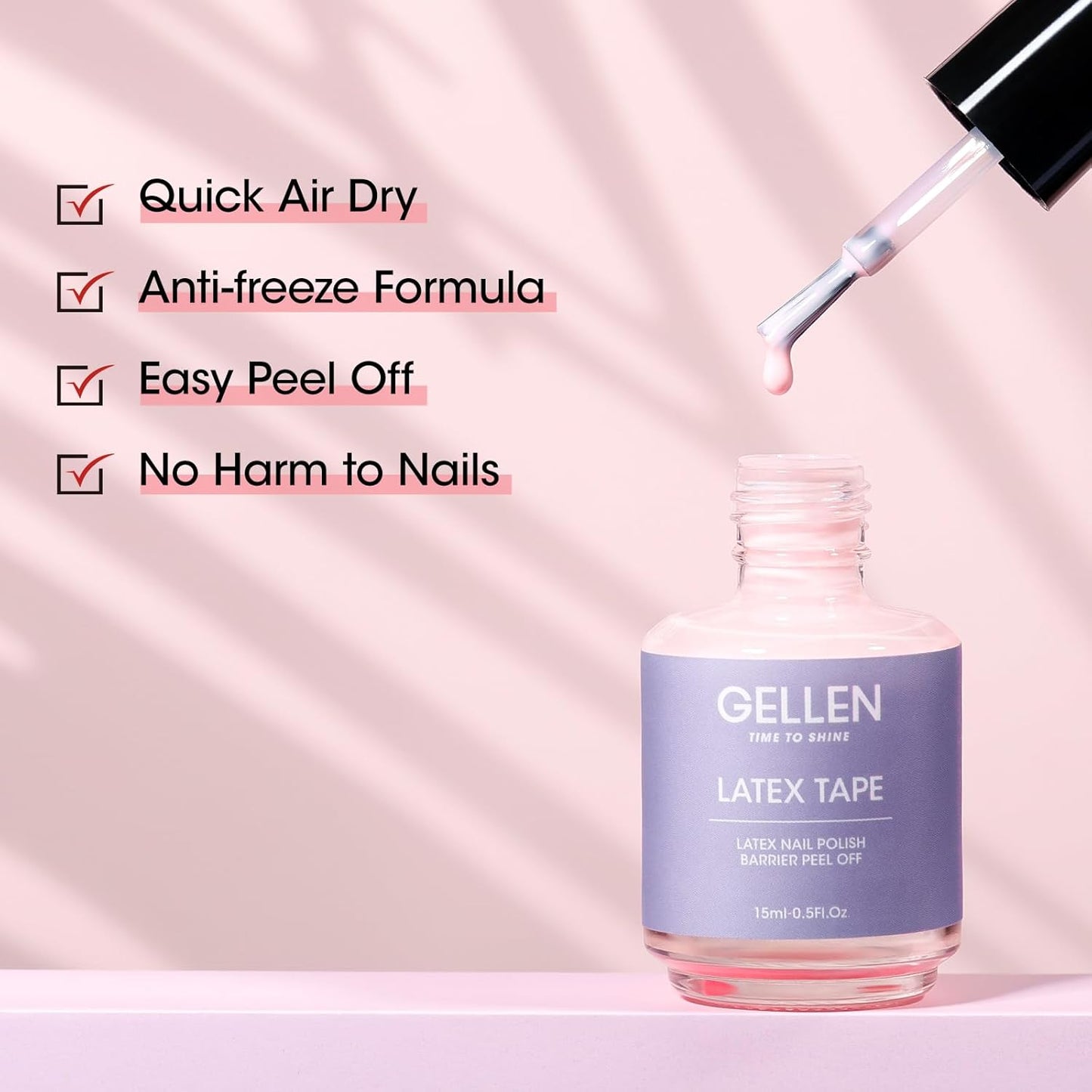 Gellen Liquid Latex for Nails, Peel Off Cuticle Guard for Nail Polish Skin Barrier Protector Nail Art Liquid Latex Tape for Manicure Home Salon 15ml Pink Cuticle Protectors Gifts for Women