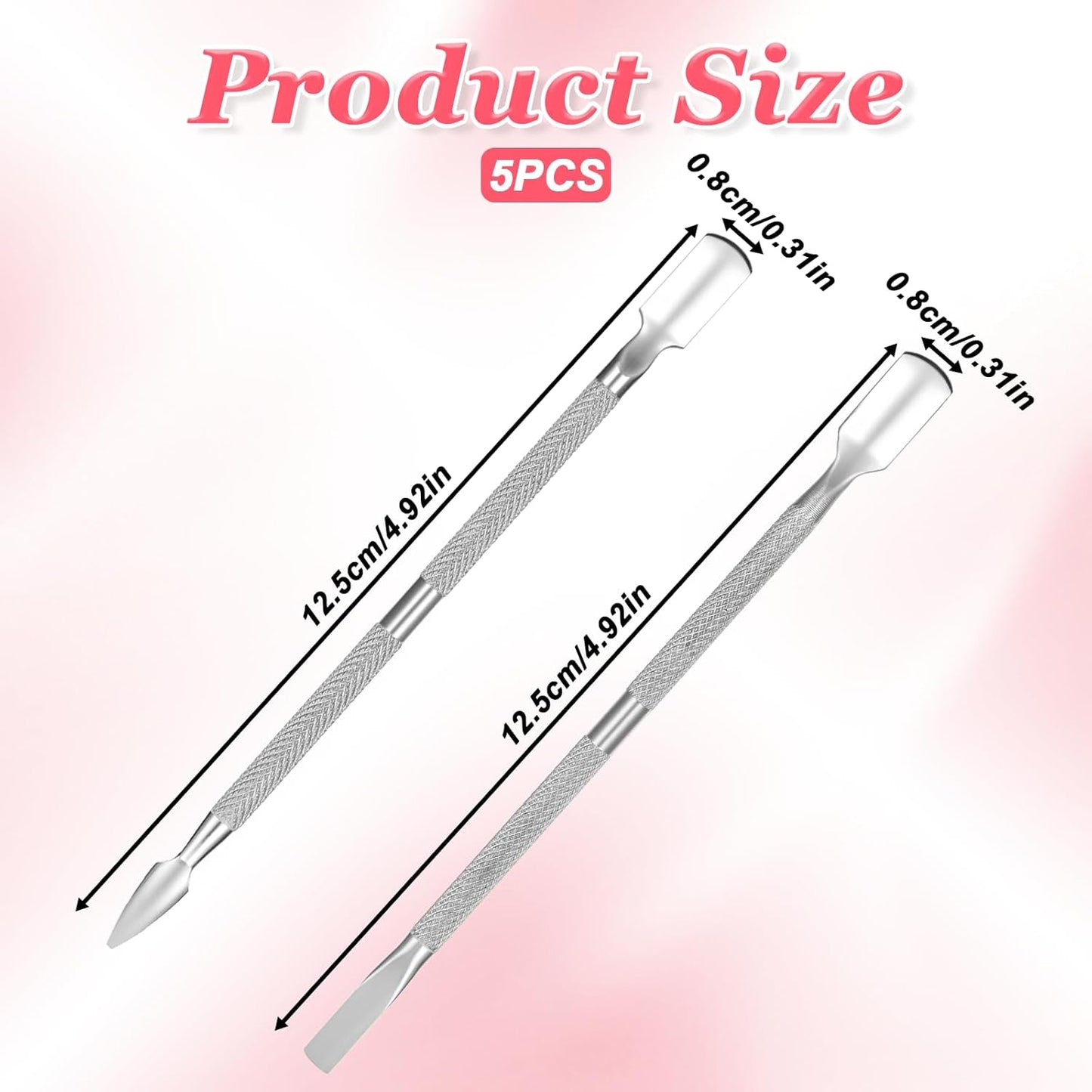 5 Pcs Cuticle Pusher Tool,Dual-Ended Cuticles Pushers Metal Cuticle Pusher and Scraper Stainless Steel Nail Scraper Tool Nail Cleaner Tools for Professional Salon & Home Manicure