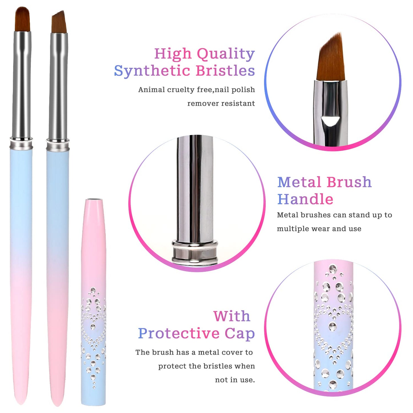 Nail Art Clean Up Brush, 2Pcs Round&Angled Nail Polish Clean Up Brush for Cleaning Fingernails, Professional Nails Design Painting Brushes