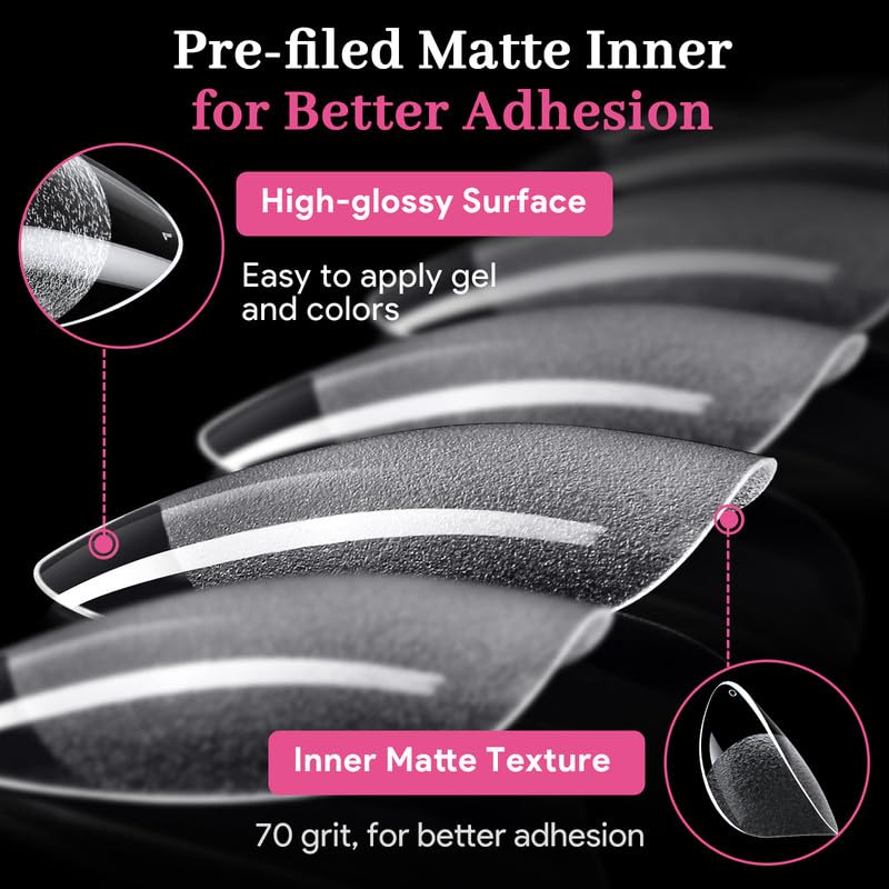Short Oval Fake Nail Tips - 15 Sizes 240 PCS Clear Half Matte Press On False Nail Tips Pre-shaped Soft Full Cover Gel Nail Tips Extensions Thick Long Lasting for DIY Beginners & Salon Manicure