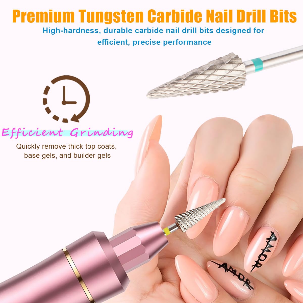5Pcs Tungsten Carbide Nail Drill Bits Set, 3/32" Shank Fine Drill Bit for Acrylic Nails, XC, C, M, F, XF, 5 in 1 Drill Bits for Nail Care, Gel Removal, Cuticle Polishing