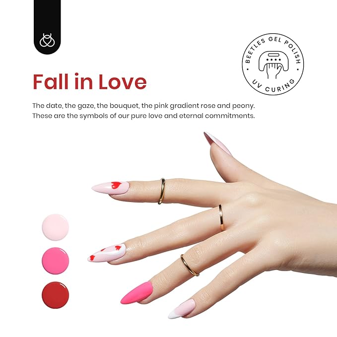 Beetles Pink Gel Nail Polish Set - 6 Colors Pink Gel Polish Nail Kit Red Nude Pink White Glitter Color Gel Fall in Love Collection Soak Off Uv LED Nail Lamp Gift for Women & Girls