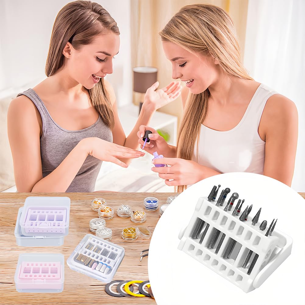 Joyzan Nail Drill Bit Holder Stand, Dust Proof Exhibition Display Storage Case Displayer Portable 16 Holes Manicure Tools Box Tech Art Supply Rack Container Grinding Head Organizer Home Salon 4PCS