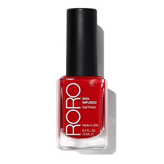 roro AHA Infused 21+ Free Nail Polish - Chip-Resistant High-Impact Nail Color Lacquer Made in the USA, Vegan/Cruelty-Free, Gluten-Free, Smitten Kitten, Bright Red, .4Fl Oz/12mL