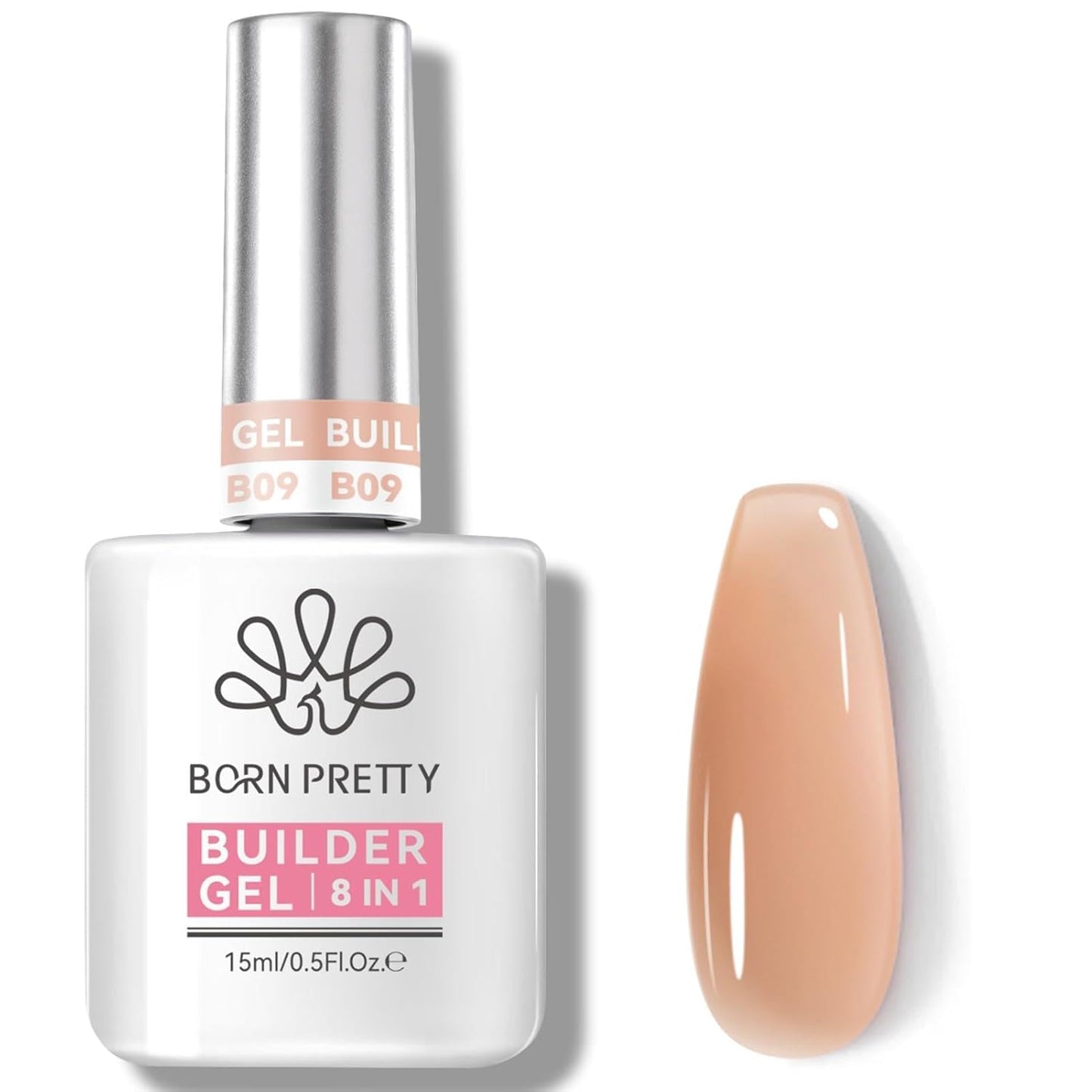 BORN PRETTY Builder Gel for Nails 8 in 1,Nude Skin Tone Strengthener Glue Apex Enhancement Extension Hard Building Nail Gels Base Gel,Thickening Extension Rhinestone Glue in a Bottle