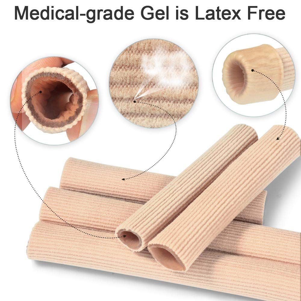 Cuttable Toe Tubes Sleeves 5 Pack, Made of Elastic Fabric Lined with Silicone Gel. Toes Sleeve Protectors Relief Toe Pressure Pain, Corn and Calluses Remover