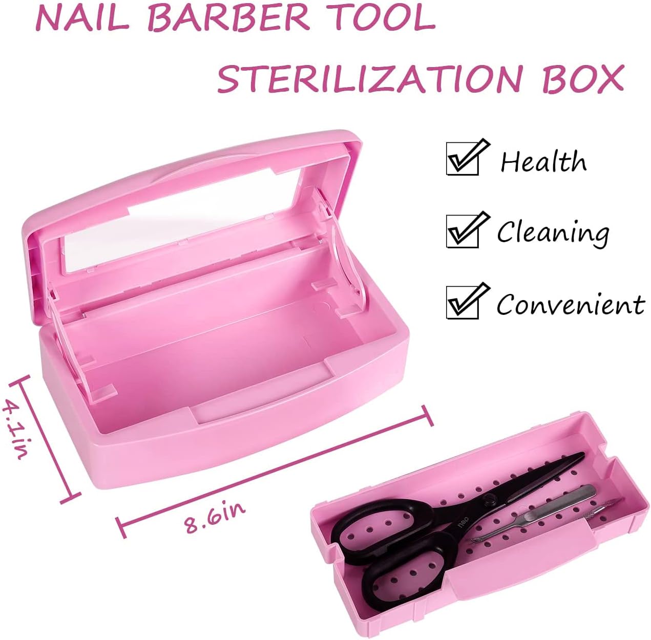 Gusnilo Sanitizing Tray - Disinfectant Container Nail Tool Sterilizer Box Plastic Sanitizing Box for Nail Tools, Hair Salon,Spa (Clear Lid, Pink)