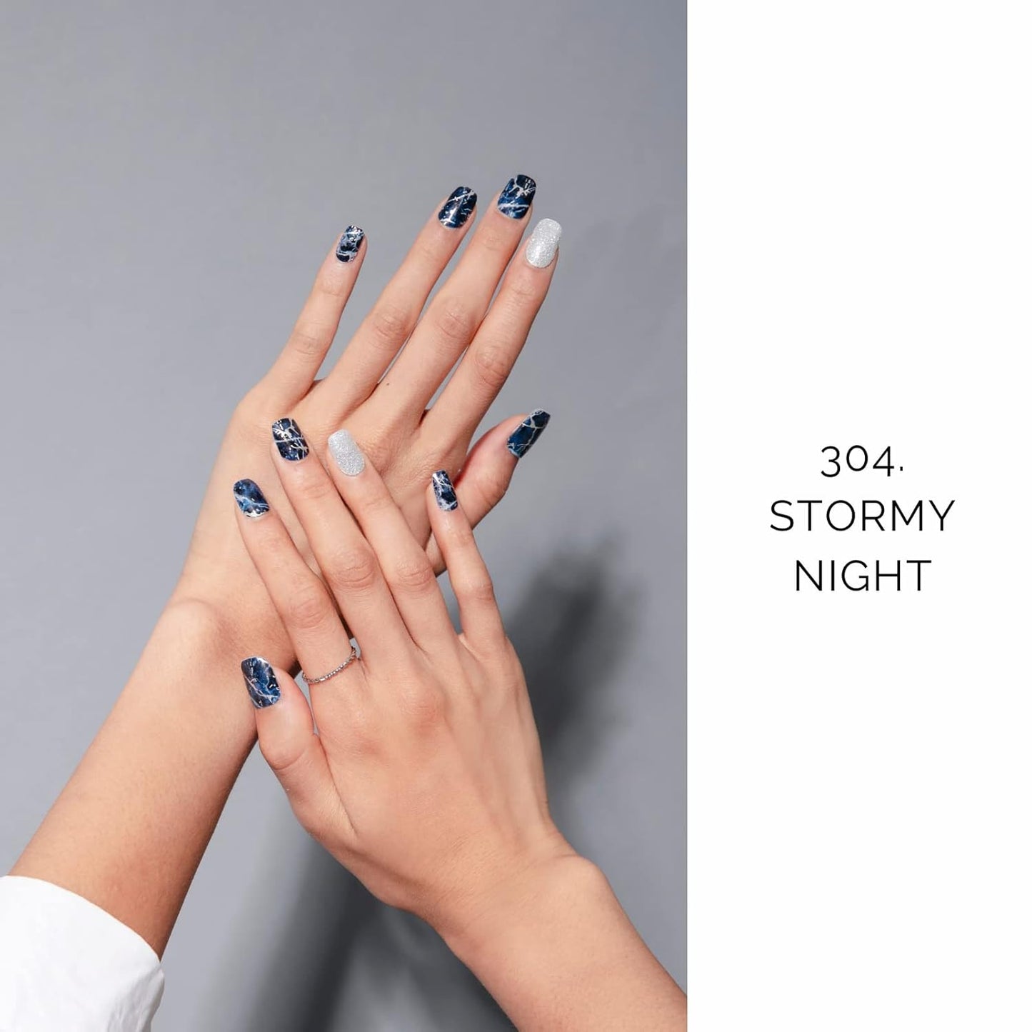 NAILOG Semi Cured Gel Nail Strips (20 Extra Long Polish Stickers/Wraps) │ Glossy & Long Lasting Soft Gel Finishing (Stormy Night)