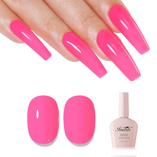 Imtiti Pink Gel Nail Polish, Neon Pink Gel Polish High Gloss Soak Off UV LED Nail Gel Polish Hot Pink Spring Summer Art Manicure Salon DIY Design 10ML
