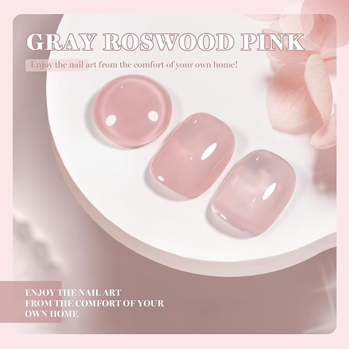 RARJSM Nude Gray Roswood Pink Gel Nail Polish Neutral Skin Tone Sheer Jelly Gelpolish 1PC 15ml Single Bottle Creamy Transparent Natural Nudegel Polish Soak off Cured for Home Salon French Manicure