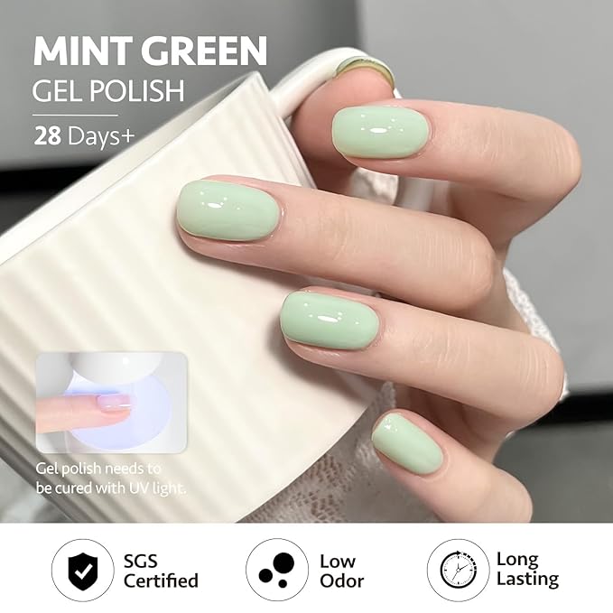 GAOY Cat Eye Gel Nail Polish Set with Magnet for Jelly Green Glitter Holographic Cat Eye, Salon Gel Manicure and Nail Art DIY at Home, Mint Green
