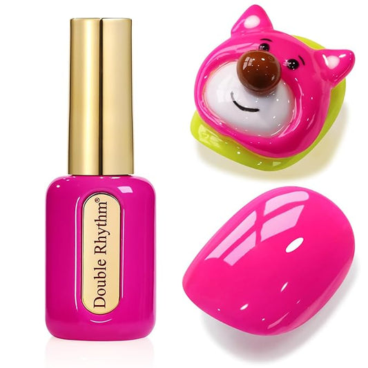 Double Rhythm 0.50 OZ Gel Polish Same Color Same Bottle Golden Round Hema Free Neutral Natural Milky 15 ML Jelly UV Polish Art DIY at Home (Hot Pink-C1312)