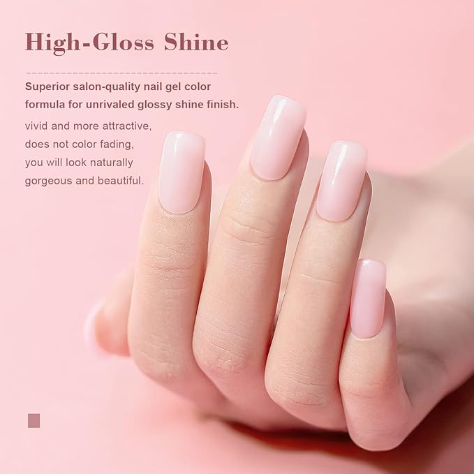 RARJSM Sheer Nude Gel Polish Jelly Light Pink Translucent Colors Neutral Skin Tone Gel Polish Milky Clear Pink 15ml Single Bottle Soak off UV LED Cured at Home Salon DIY French Manicure Nails Art