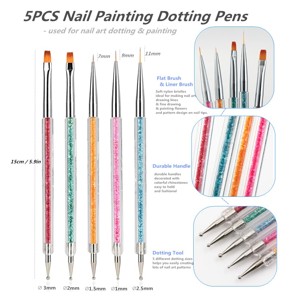 Resin Nail Art Palette with 5 Pcs Nail Art Painting Drawing Brushes, Nail Polish Mixing Palette Double-Ended Dotting Pen Nail Art Liner Brush Nail Drawing Brushes for Nail Art Design