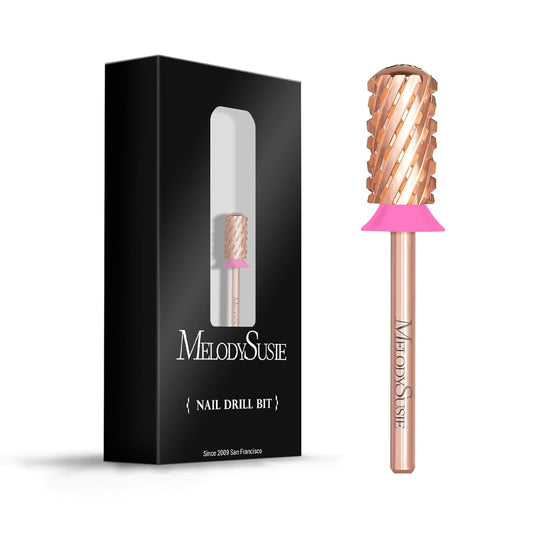 MelodySusie Safety Nail Drill Bits, 3/32'' Smooth Round Top Large Barrel Carbide Bits, Suitable for Manicure Pedicure Cuticle Gel Polishing, Beginners Bits, Rose Gold, Series Bit-S, Triple Coarse