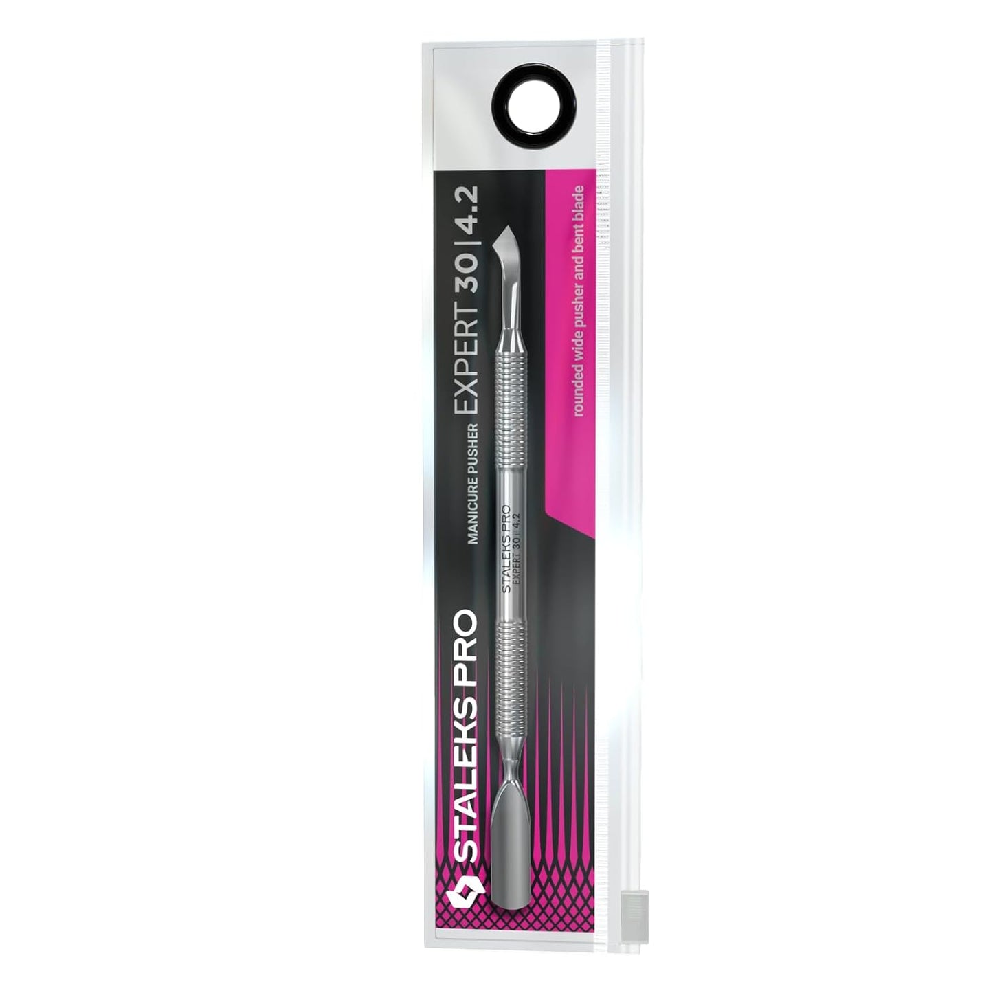 Staleks Pro Manicure Pusher Expert 30 Type 4.2 – Rounded Wide Pusher and Bent Blade – Stainless Steel – Professional Cuticle Tool
