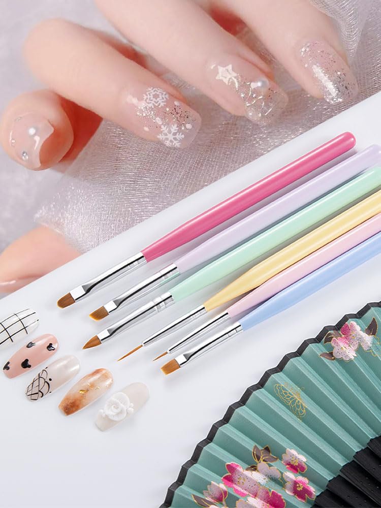Nail Art Brushes 6Pcs - Painting, Liner, Dotting Pens for Salon