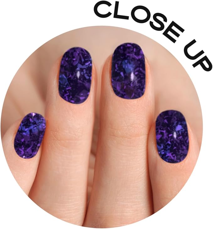 Semi Cured Gel Nail Strips with 30 Pieces - UV Gel Stickers, Manicure Kit, Easy Application Wraps Includes Prep Pads, Nail File, Wooden Stick - UV Light Required (Purple Flake)