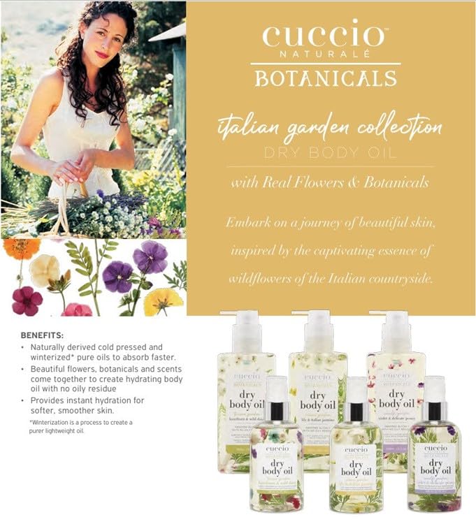 Cuccio Naturale Hydrating Dry Body Oil – Violet & Delicate Peony, Fast‑Absorbing Non‑Greasy Moisturizer for Soft Radiant Skin, 15 fl oz