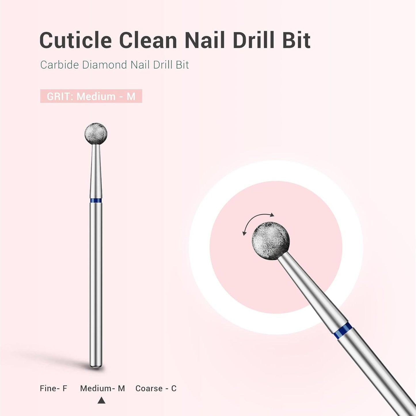 MelodySusie 4mm Ball Shape Cuticle Clean Nail Drill Bit 3/32'', Professional Safety Carbide Diamond Under Nail Cleaner for Cuticle Dead Skin Nail Prepare, Beginners Bits, Series Bit-S, Medium