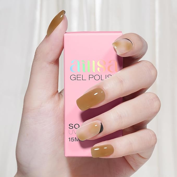 AILLSA Fall Yellow Gel Nail Polish Autumn Leaves Jelly Gel Polish Neutral Sheer Translucent Nude Gel Polish Long Lasting Fall Yellow Color Soak Off U V Gel for French Manicure Nail Art at Home 0.51 Oz