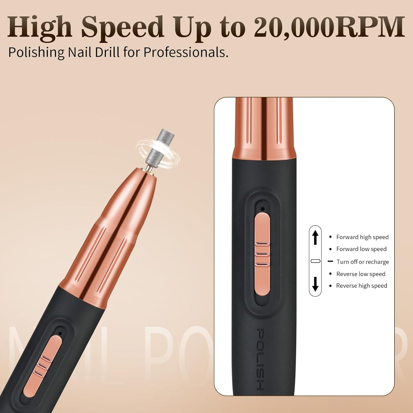 Electric Nail Drill - Cordless Nail Drill with 11 Drill Bits - Electric Nail File for Acrylic Gel Dip Powder Nails, Nail Filer Electric for Manicure Pedicure Polishing Shape (Black)