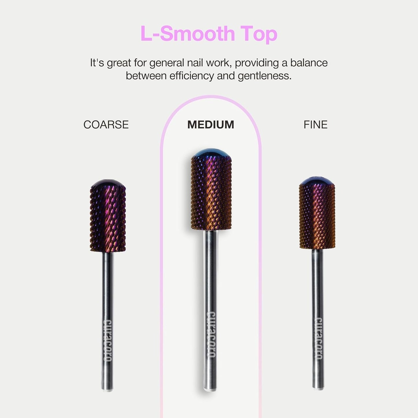 Curacoro Nail Drill Bits 3/32'' - L-Shaped Smooth Stop Barrel Carbide Bit (Medium) for Professional Finish, Refine & Smooth Acrylic or Gel Nails, Nail Art Pedicure Manicure Salon & Home