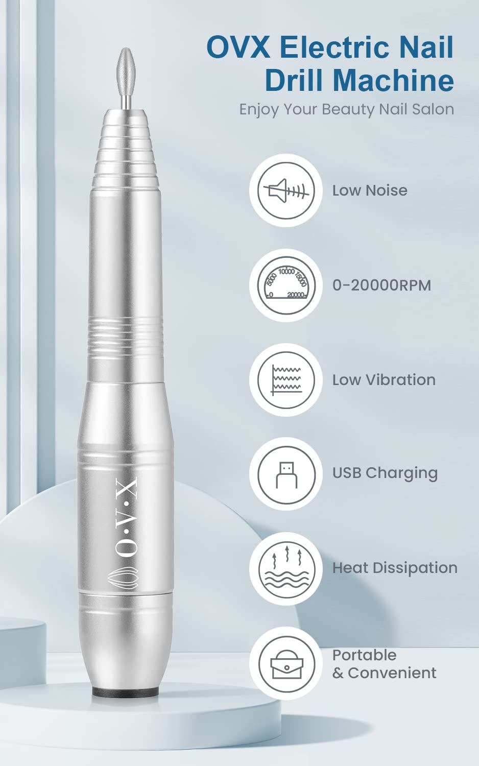 Nail Drills for Acrylic Nails Professional, Portable Electric Nail Filer Kit for Gel Nail with 6 PCS Nail Drill Bits and Sanding Bands Manicure Pedicure Polishing Shape Tools for Home Salon Silvery