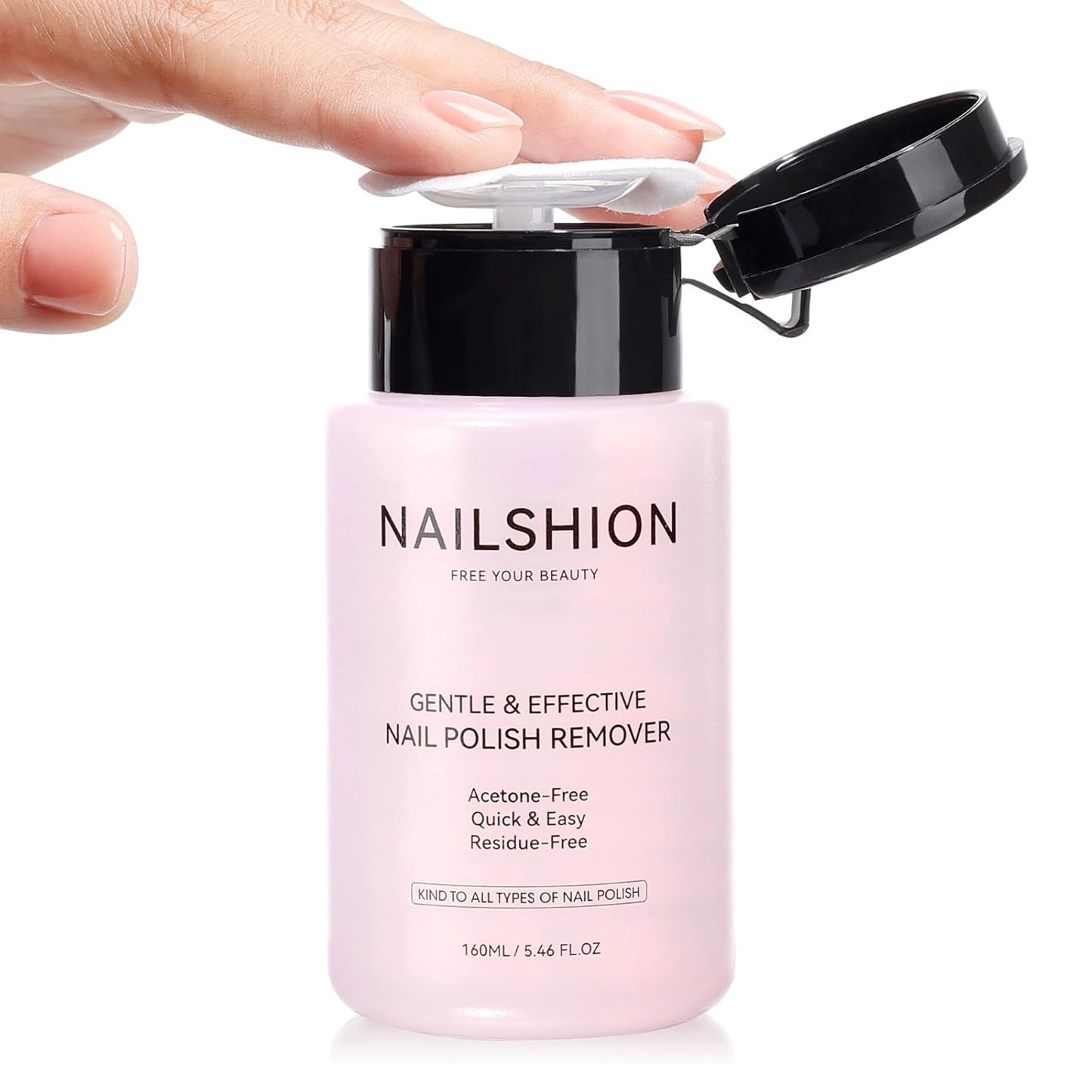 Non-acetone Nail Polish Remover, Cherry Blossom Scent, 3-5s Quick Remove Air Dry Nail Polish, VE Nourish No Drying Out, Refillable One-handed Pump Dispenser, 5.46 Fl oz