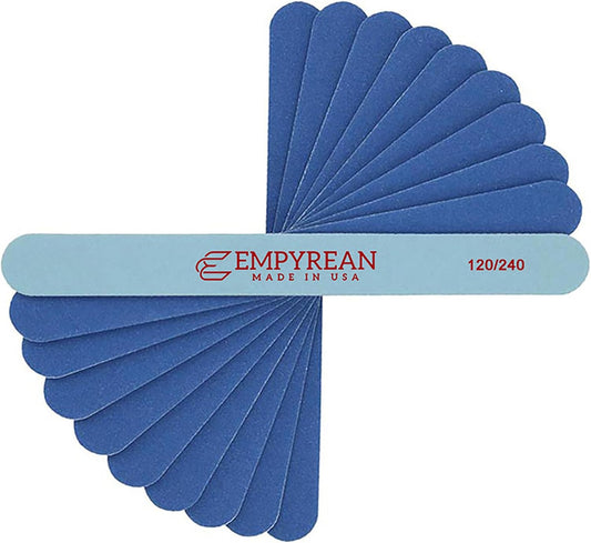 Empyrean Premium Nail Files | Made in USA | Coarse 120/240 Fine | Professionals Choice | Disinfectable Washable Reusable | Blue Nail File