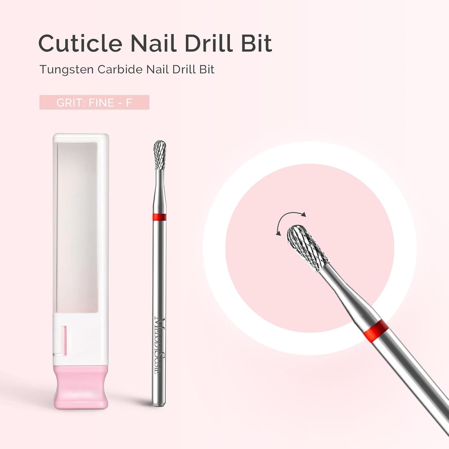 MelodySusie Cuticle Clean Nail Drill Bit, Professional Safety Carbide Under Nail Cleaner Nail Bit for Cuticle Dead Skin Nail Prepare, Two Way Rotate, Manicure Nail Salon Supply, Pear Shape, Fine