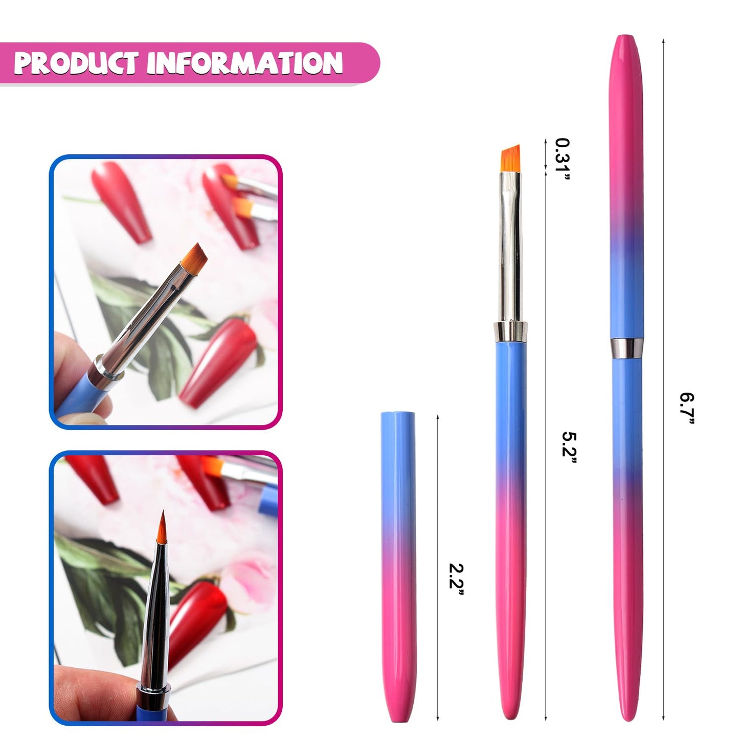 SILPECWEE 1pc Kolinsky Angled Nail Brushes, Cleaning Polish Mistake, Builder Gel, Acrylic Remover & Design Pen, Nail Clean Up Brush Nail Art Brushes Manicure Brushes Tools