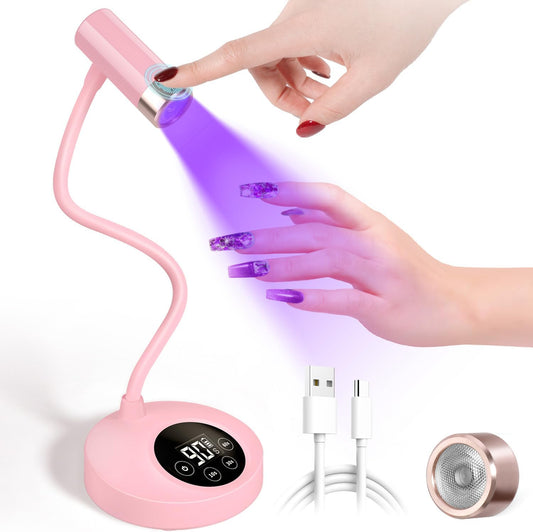 AORAEM UV LED Nail Lamp, Rechargeable Gooseneck Lamp for Gel Nails 12W Quick Dry LED Nail Light Nail Dryer with 4 Timers & Auto Sensor, Professional Flash Cure Light for Gel Nails Home DIY Pink