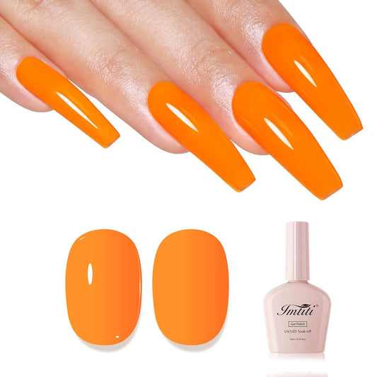 Imtiti Neon Gel Nail Polish, Neon Orange Gel Polish High Gloss Soak Off UV LED Nail Gel Polish Spring Summer Art Manicure Salon DIY Design 10ML
