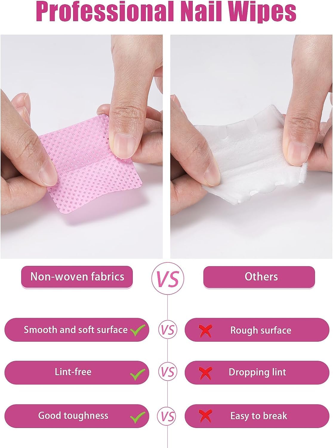 400 Pcs Pink Lint Free Nail Wipes, Fabric Nail Polish Remover Wipes, Non-Woven Glue Cleaning Wipes Suitable for Cleaning Tweezers and Glue Bottle Nozzle, Super Absorbent, Nail Art and Polish