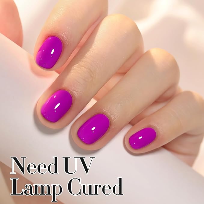 Double Rhythm 0.50 OZ Gel Polish Same Color Same Bottle Golden Round Hema Free Neutral Natural Milky 15 ML Jelly UV Polish Art DIY at Home (Neon Purple-C1313)