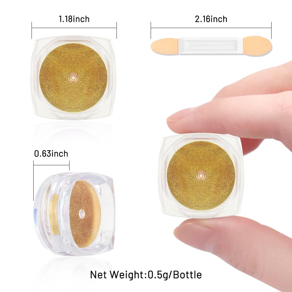 evpct 2Pcs Gold Silver Metallic Mirror Effect Chrome Nail Powder Kit for Nails Polish Rainbow Holographic Iridescent Chameleon Neon Nail Pigment Mirror Chrome Nails Powder for Gel Nails Glitter