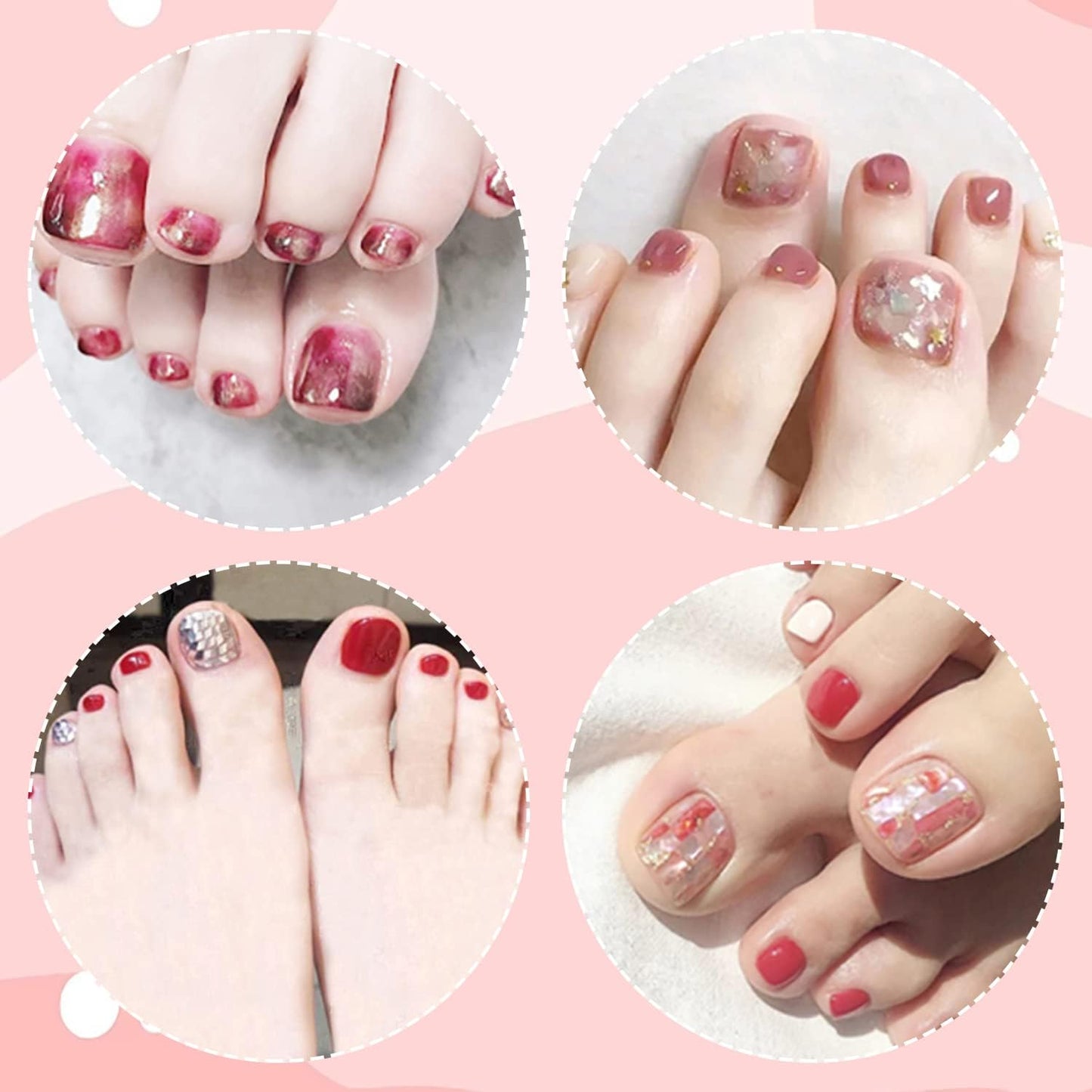 DANNEASY 16 Sheets Toe Nail Stickers Full Nail Wraps for Women Red Glitter Toenail Polish Strips Self Adhesive Toes Nail Polish Stickers Manicure Sticker with File, Cuticle Stick