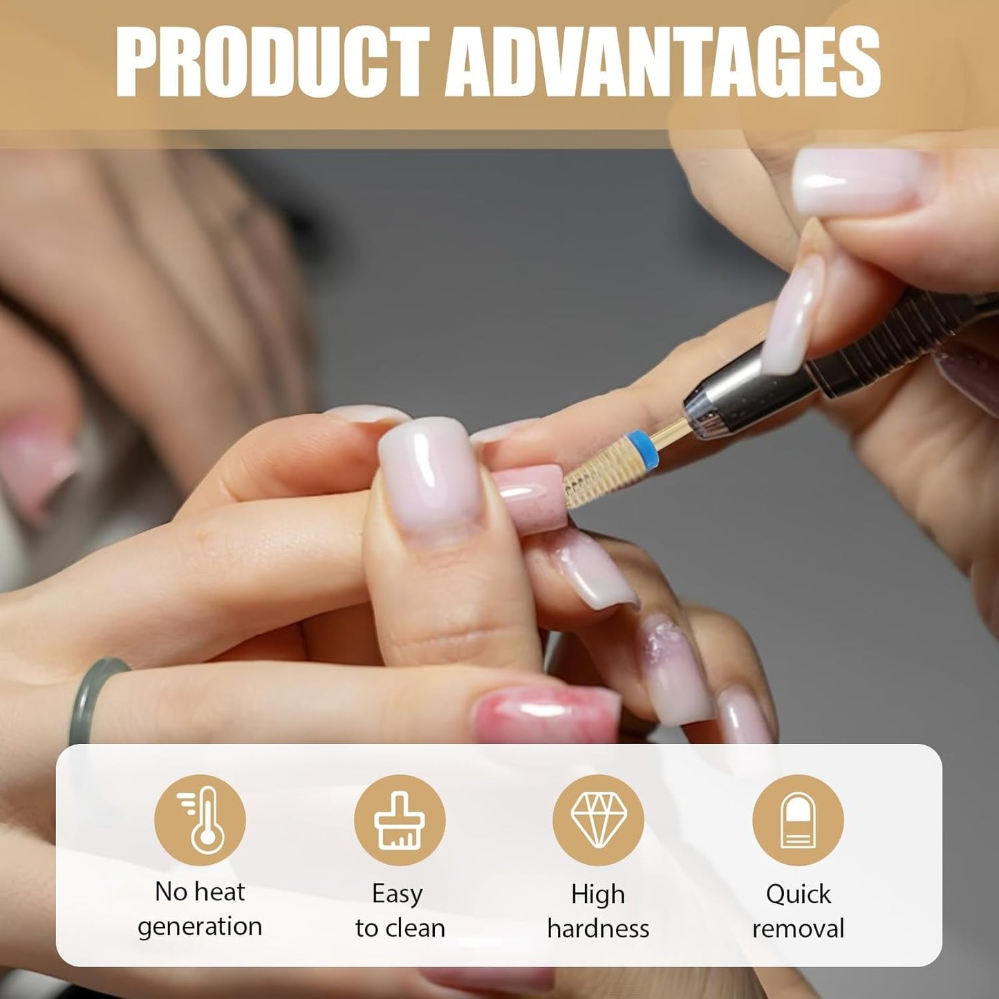 2 Pcs 3/32" 5 in 1 Professional Carbide Nail Drill Bits Sets with Case, 2 Pack Tungsten Safety Drill Bits Tech Cuticle Bit Fast Remove for Manicurist Nail Salon Manicure Pedicure Gel Polishing (Gold)