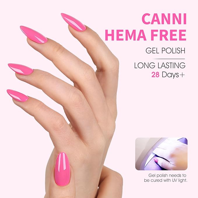 CANNI Pink Gel Nail Polish, 1Pcs Bright Pink Gel Polish Color High Gloss Soak Off U V Nail Manicure Salon DIY