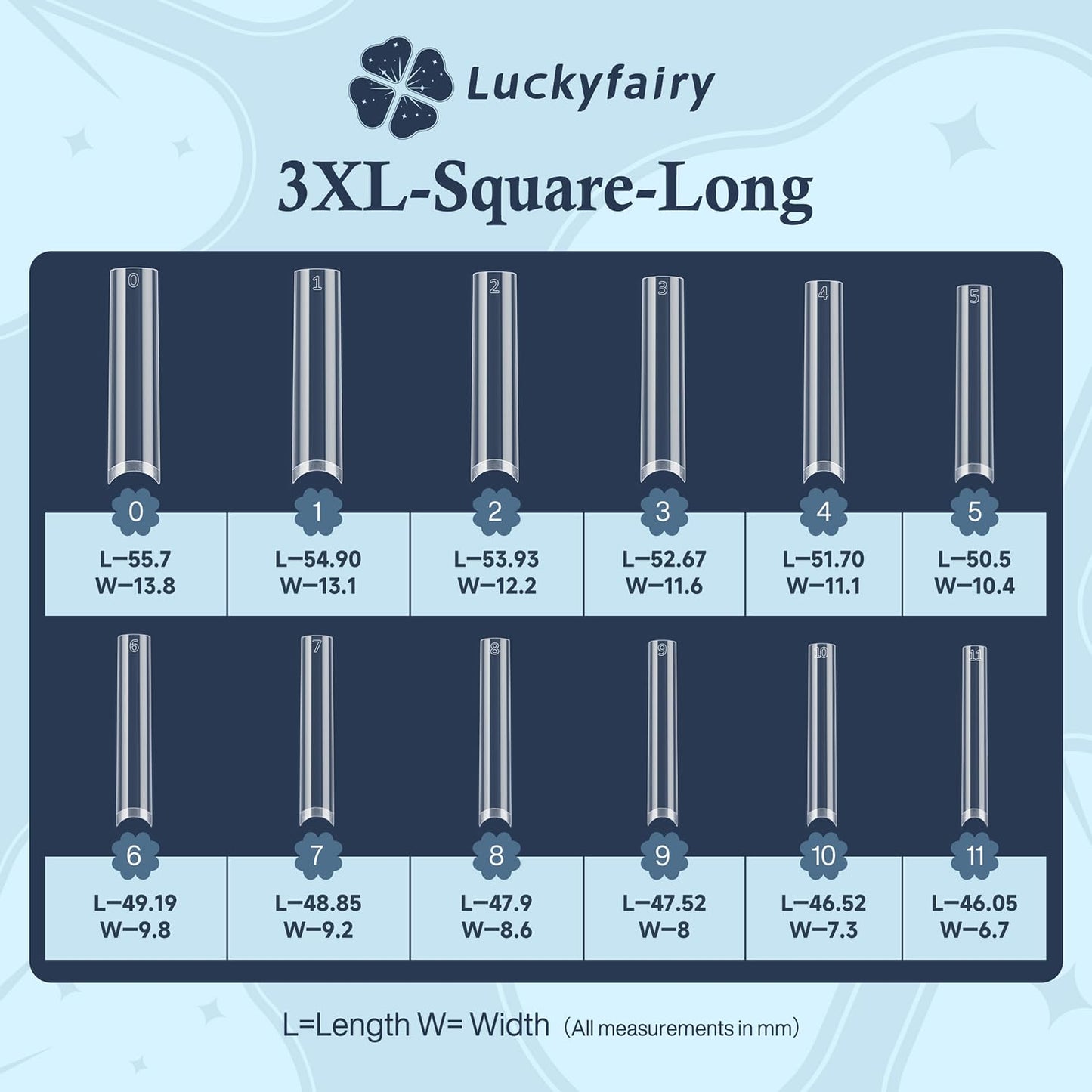 3XL No C Curve Square Acrylic Nail Tips, 120pcs Extra Long Straight Tapered Acrylic Gel Fake Nails, Matte Half Cover Clear Gelly Press on for Extension Manicure Home DIY 12 Sizes Gelly Tips