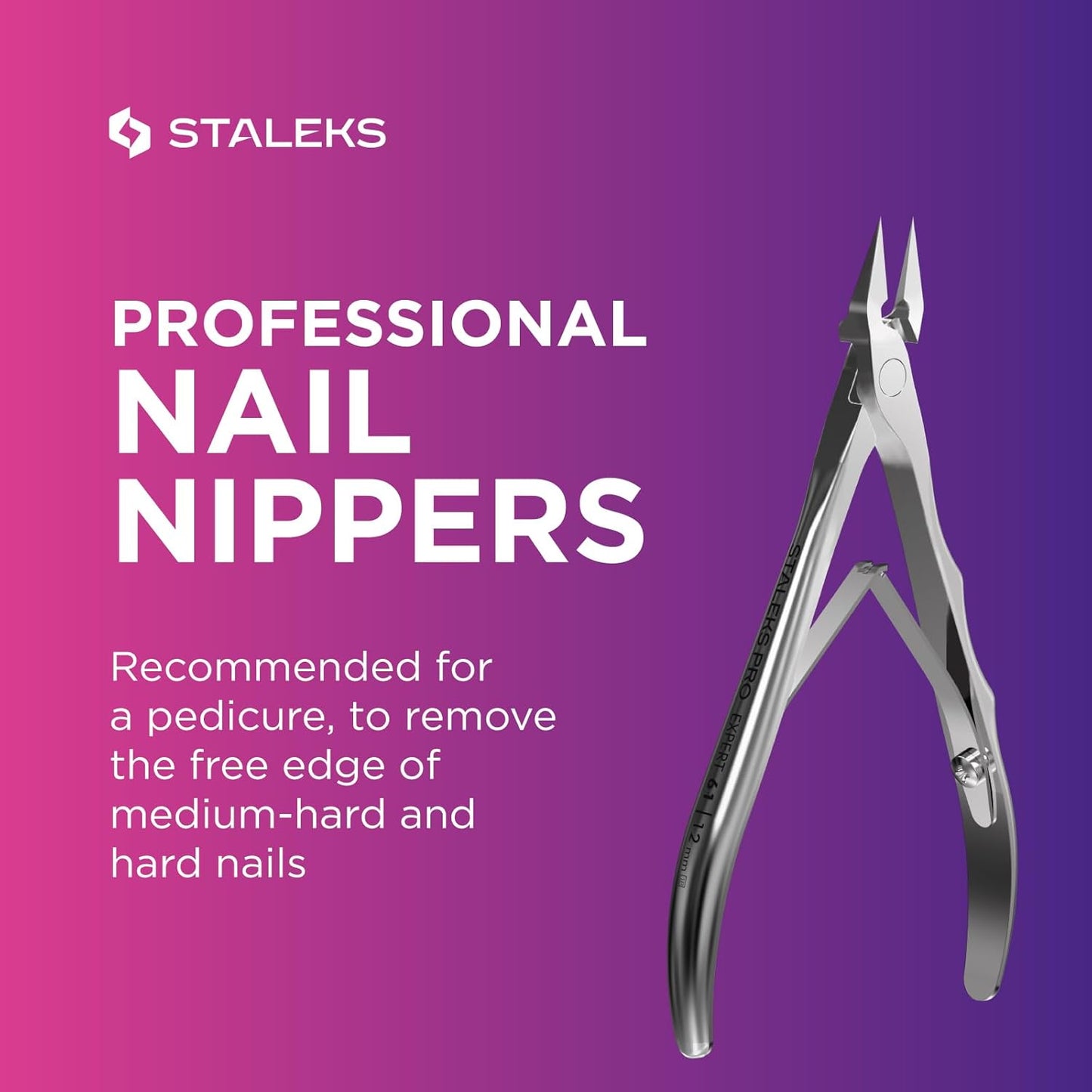 Staleks Pro EXPERT 61 Ingrown Toenail Nippers – 12mm Blades – Narrow Tips with Safe Ends – Stainless Steel – Professional Pedicure Tool NE-61-12, Full Jaw, 0.47 Inch (12mm)