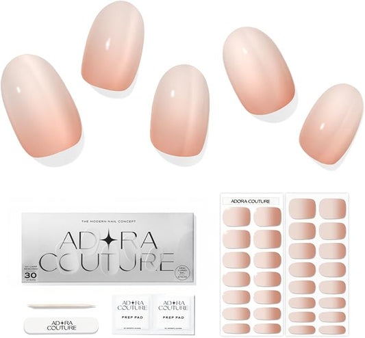 Semi Cured Gel Nail Strips with 30 Pieces - Salon Quality Manicure Kit for Women Easy Application Wraps Includes Prep Pads Nail File Wooden Stick, UV Light Required (Peach Fuzz)