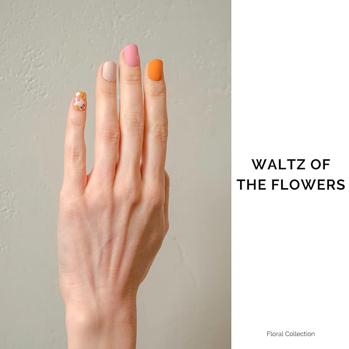 NAILOG Semi Cured Gel Nail Strips, 34 pcs Salon-Quality Stickers, Long Lasting Wraps with Soft Gel Finish | Waltz of The Flowers