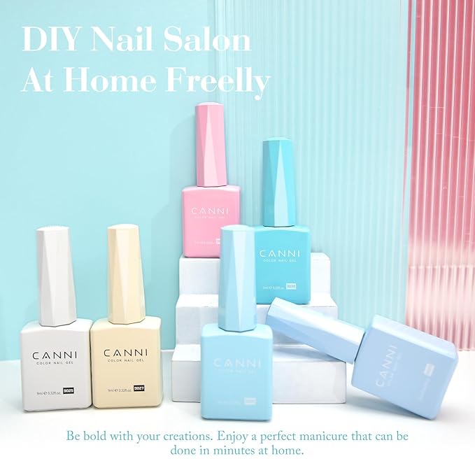 CANNI Gel Nail Polish Set – 6 Light Pastel Shades, 9ML Each, Including Blue, Mint, Green & Beige, HEMA-Free Soak-Off UV LED Gel for DIY or Salon Manicure