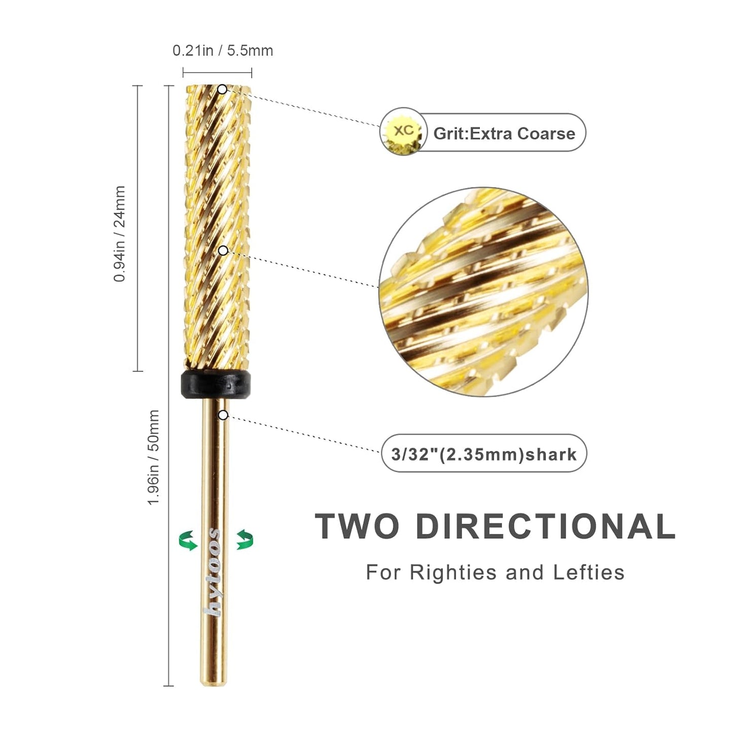 Super Long Nail Drill Bits, 24mm Gold Flat Top Barrel Carbide Nail Bit, 3/32" Two-way Rotate Drill Bits for Nails, Electric Drill Accessories, Remove Acrylic Nail Art Gel, XC