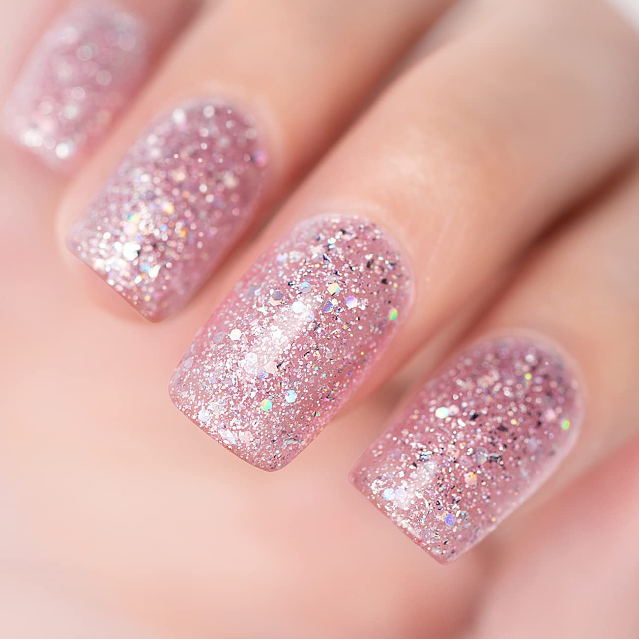 RARJSM Nude Pink Glitter Gel Nail Polish Chunky Iridescent Glitter Gelpolish 15ml Shimmer Holographic Rainbow Effect Soak off L e d U V Curing Required High Pigments for Home Manicure Nail Art